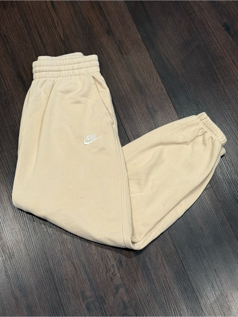 Nike Kids Cream Fleece Joggers with Embroidered Logo